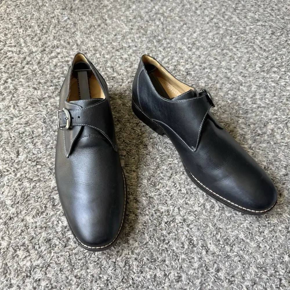 Sandro Comfort Black Leather Monk Strap Oxford Shoes Men's 11.5 D